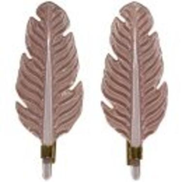 Leaf Form Pink Murano Glass and Brass Sconces