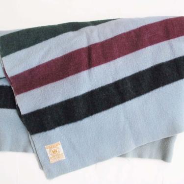 Vintage Hudson Bay 4 Point Wool Blanket - Striped Wool Blanket - Multicolor Light Blue Hudson Blanket - Fall Winter Farmhouse Bedroom 