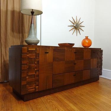 Mid Century Modern Brutalist Walnut Sculpted Dresser / Credenza (PureVintageNYC) 