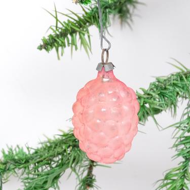 Antique Strawberry Feather Christmas Tree Ornament, Vintage Painted Glass Ornament, Unsilvered 