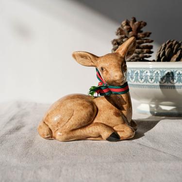 Vintage Ceramic Christmas Reindeer Hand Painted Figurine | Minimalistic, Modern, Holiday | Bohemian, Boho, Table Art, Festive Home Decor 