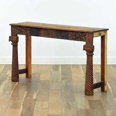 Carved Bohemian Altar Table W Botanical Motif Frieze 