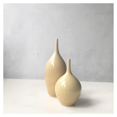 SHIPS NOW- 2 small stoneware bottle vases in gloss yellow 