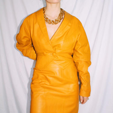 Vintage 80s | Mustard Leather Skirt Suit | The Metal Romantic Shop -  Atlanta, GA | ATTIC