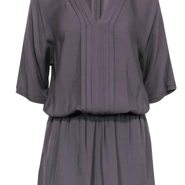 Joie - Gray Silky Pleated Front Short Sleeve Dress Sz M