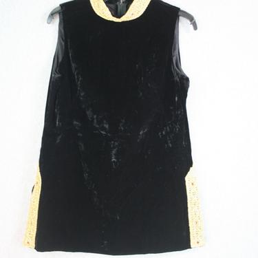 1960s, Black Velvet , Gold Brocade Trim , Tunic, Retro Mod, Estimated size L/XL 