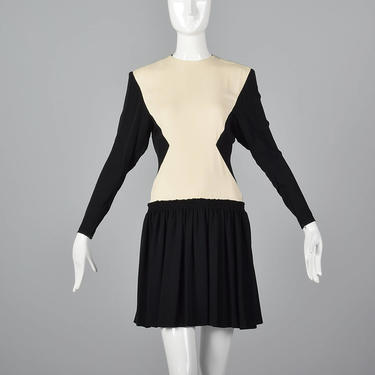 1980s Galanos Drop Waist Two Tone Hourglass Dress 