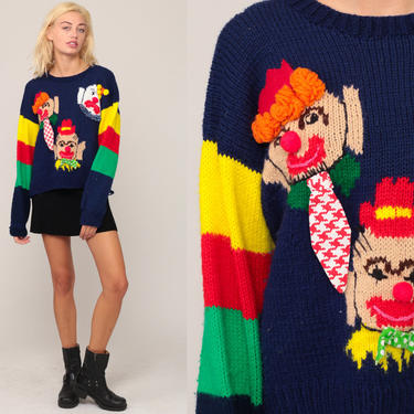 Clown Sweater 80s Sweater Top POM POM Sweater Vintage Retro Sweater Shop Exile Tucson AZ