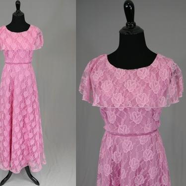 70s 80s Pink Lace Formal Gown - Prom or Bridesmaid Dress - Colleen's - Vintage 1970s 1980s - S 