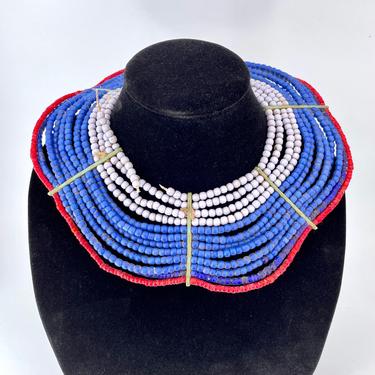 Antique West African Bead Jewelry Necklace Collar Vintage Colors Kenyan Regal Blue Queen 