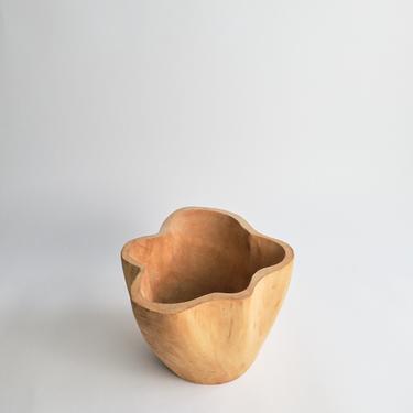 Large Wavy Carved Mango Wood Vessel | Mango Wood Bowl 