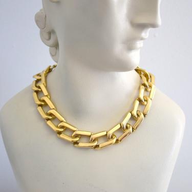 1990s Gold Metal Heavy Chain Link Necklace 