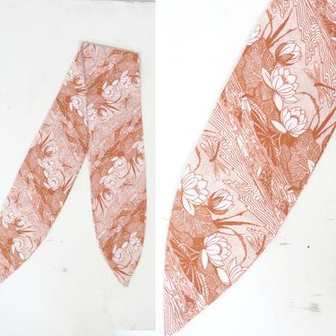 Vintage 70s Lillypad Dragonfly Print Oblong Tie Scarf 