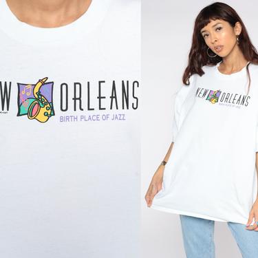 New Orleans Shirt 90s Jazz Shirt Retro Tshirt 1990s Vintage T Shirt Graphic Tee retro White Jerzees Extra Large xl 