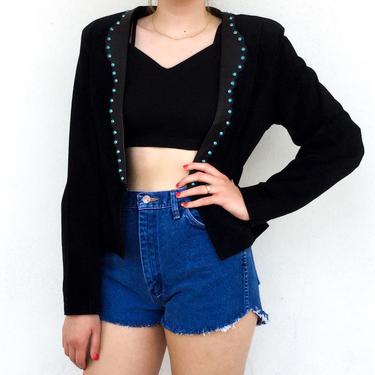 Ultra Cool 1980's Black Suede Jacket and Leather with Colored Stud Detail 