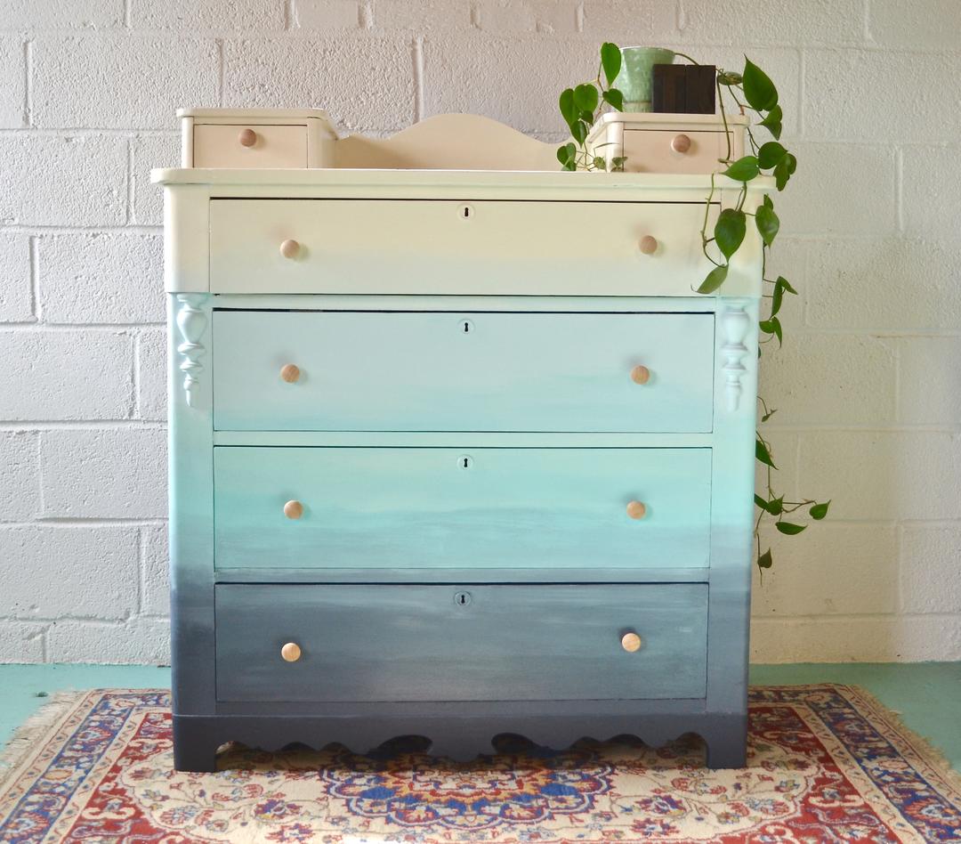 Blue Ombre Antique Dresser From The Little Blue Table Of Silver