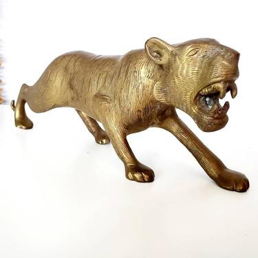 Vintage Brass Tiger Figurine X Large 14&amp;quot; 