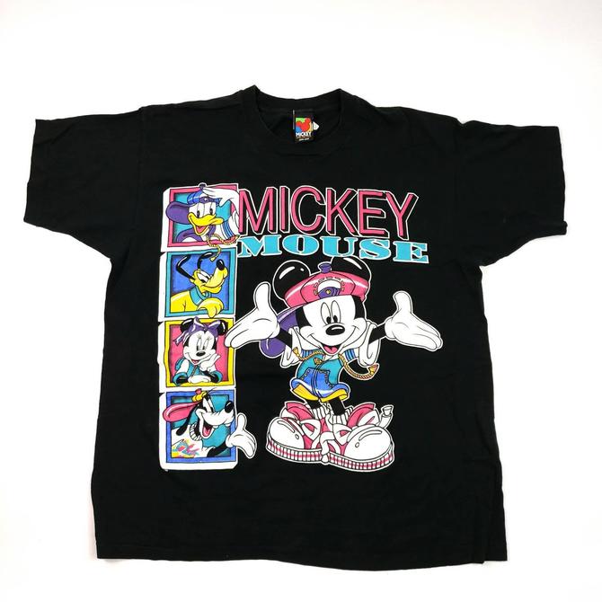 90s Mickey Mouse Graphic Tee Black XL, Oversized Jerry Leigh