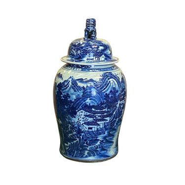Chinese Large Blue & White Scenery Porcelain General Temple Jar ws1438E 