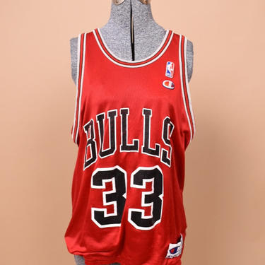 Red and Black Pippen Bulls 33 Jersey By Champion, M