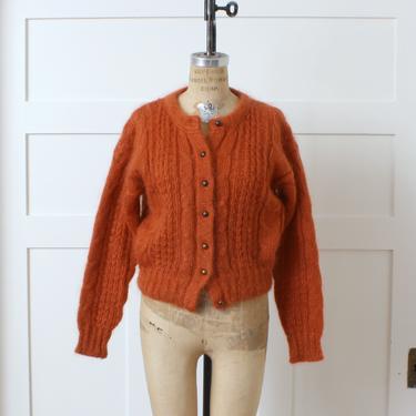 vintage 1990s fuzzy sweater • pumpkin spice orange FORENZA slouchy 90s cable knit cardigan 