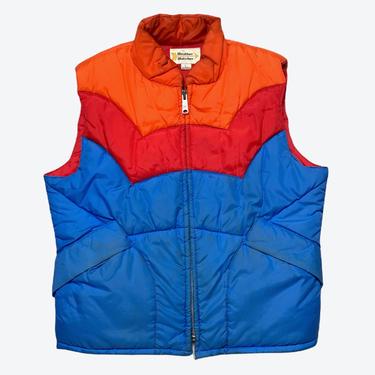 Vintage 1970s/1980s Quilted Puffer Vest ~ L ~ Goose Down Jacket/Coat ~ Zip Front ~ Chevron 