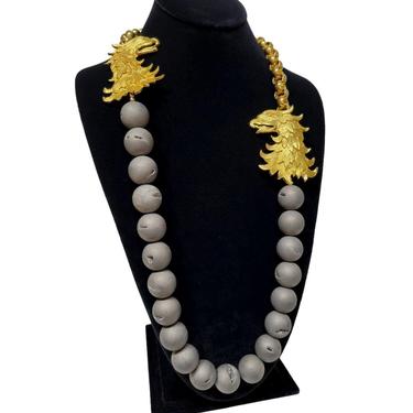 Vintage Cadoro Griffin Pin Necklace with Matte Finish Druzy Agate Beads - Statement Necklace 