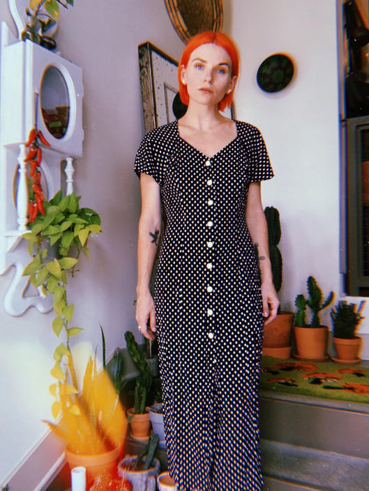 90s Polka Dot Button Down Midi Dress The Metal Romantic Shop Atlanta GA