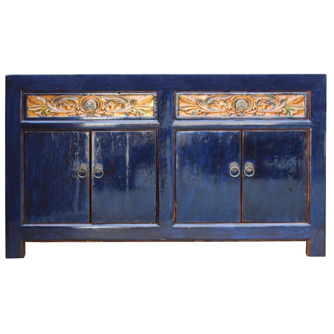 Chinese Distressed Indigo Blue Carving Sideboard Buffet Table Cabinet Cs4279s From Golden Lotus Antiques Of San Mateo Ca Attic