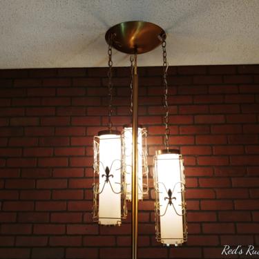 Retro Brass 3 Chain Hanging Fleur de Lis Lantern Tension Pole Lamp 
