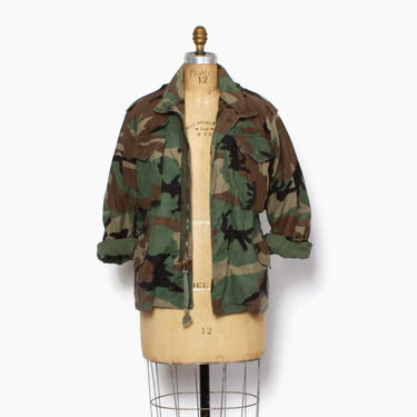 Vintage 80s CAMO Army Jacket / 1980s OG-107 Camouflage Green Parka Military Field Coat XS - S by luckyvintageseattle