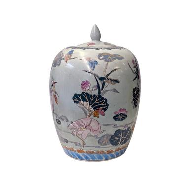 Chinese Handmade White Porcelain Lotus Flower Crane Bird Jar ws1591E 
