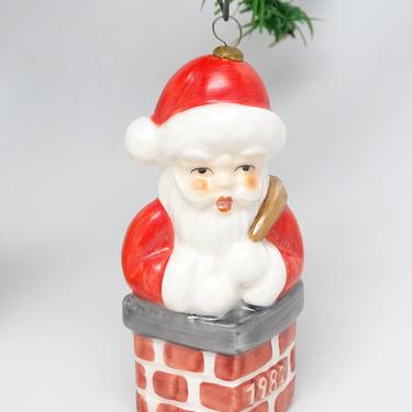 Vintage German Hand Painted Ceramic Santa Claus in Chimney Christmas Ornament, Goebel 1982 W. Germany 