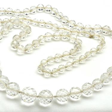 Vintage Graduated Long Strand Faceted Round Clear Crystal Beads Necklace 35.5&amp;quot; 