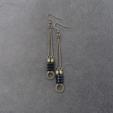 Minimalist black earrings, bronze mid century earrings, statement earrings, brutalist earrings, geometric earrings, simple dangle earrings 