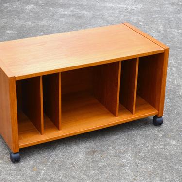 Danish Modern Teak Record Cart, Media Stand with Adjustable DIviders by Jesper, Denmark 