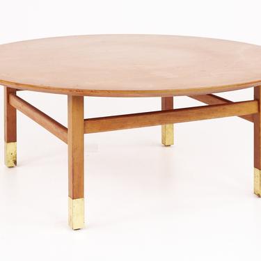 Founders Furniture Company Mid Century Walnut and Brass Round Coffee Table - mcm 