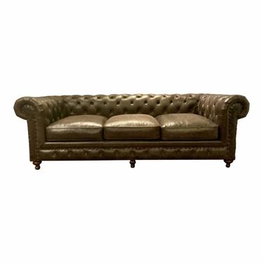 Transitional Chocolate Brown Tufted Chesterfield Sofa