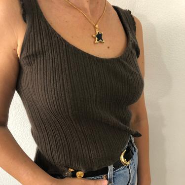 Vintage Yves Saint Lauren Brown Cashmere Tank Top Made In Italy 