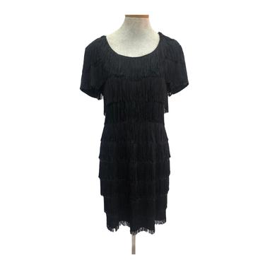 Vintage VTG 1970s 70s Roberta Black Short Sleeve Fringe Party Dress 