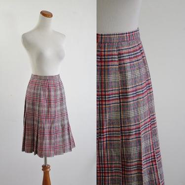 Vintage Pendleton Wool Skirt, Plaid Skirt, 70s Red & Blue Box Pleat Skirt, 1970s Plaid Skirt, Schoolgirl Skirt, XS 