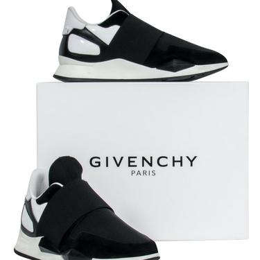 Givenchy - Black & White Suede & Patent Leather Platform Sneakers w/ Elastic Strap Sz 8