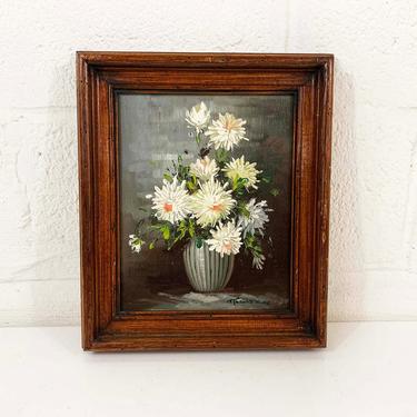 Vintage Framed Floral Original Painting Art White Daisies Flower Wood Frame Painted 3D Amateur Painter Hobbyist Hobby Wall Decor 