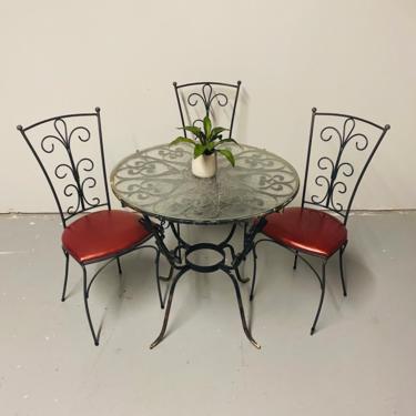 Wrought Iron Patio Furniture Table and Chairs, Vintage Bistro Table and Chair Set, Outdoor Furniture, Metal Patio Table Set 
