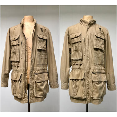 Vintage 1980s Banana Republic Khaki Cotton Field Jacket, 80s Safari &amp; Travel Clothing, Outback Bush Jacket, Military Cargo Utility Outerwear 