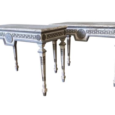 Italian Painted Console Tables With Greek Key Design - a Pair