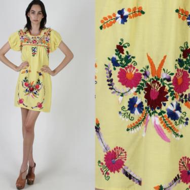 Vintage Yellow Mexican Dress / Frida Kahlo Halloween Costume Dress / Dia De Los Muertos / Day Of The Dead Festival Outfit 