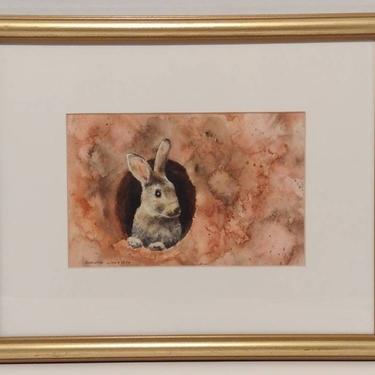 Vintage Signed David Linton Watercolor Painting Rabbit Hole Original Art 16x13 