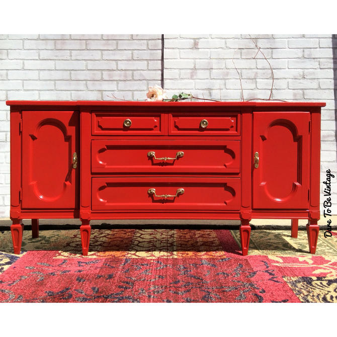 Vintage Red Credenza Vintage Hollywood Regency Dresser Vintage