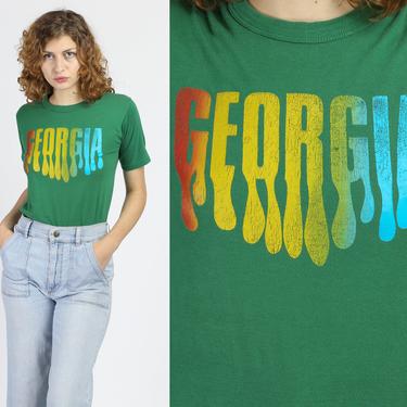 Retro 80s Georgia Graphic Tourist Tee - Small to Medium | Vintage Green Souvenir T Shirt 